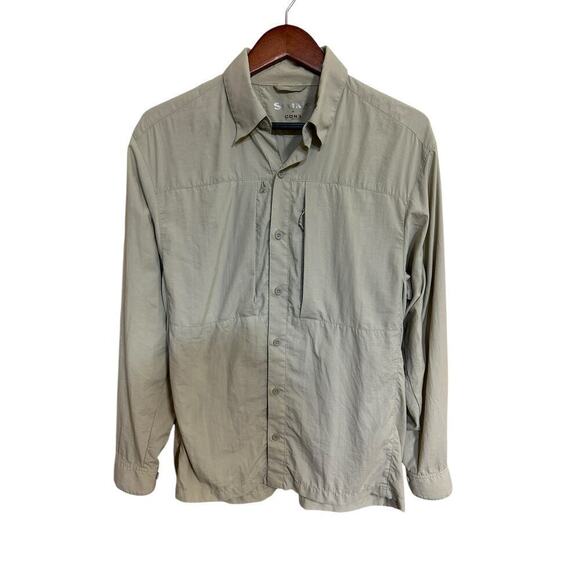 SIMMS Men's Khaki Tec 3 Back Vented Front Zip Pockets Fishing Shirt - M - Picture 2 of 8